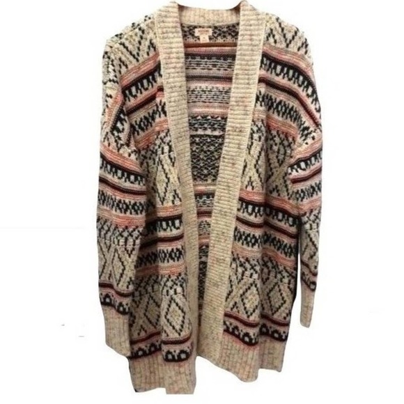 Cozy Boho Fair Isle Open Front Cardigan - Free People Vibes - Hard to Find - Picture 1 of 8